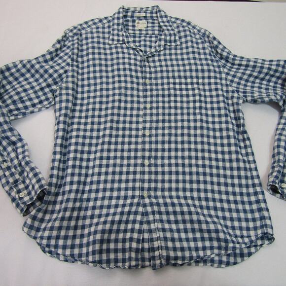 J. CREW Blue Plaid Linen Button Collar Shirt Men's sz XL Casual Office - Picture 1 of 7